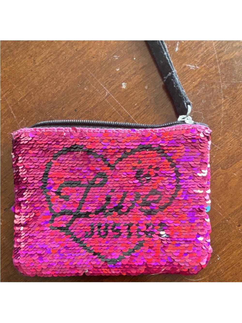 Justice Sequin Heart Wristlet - Pink